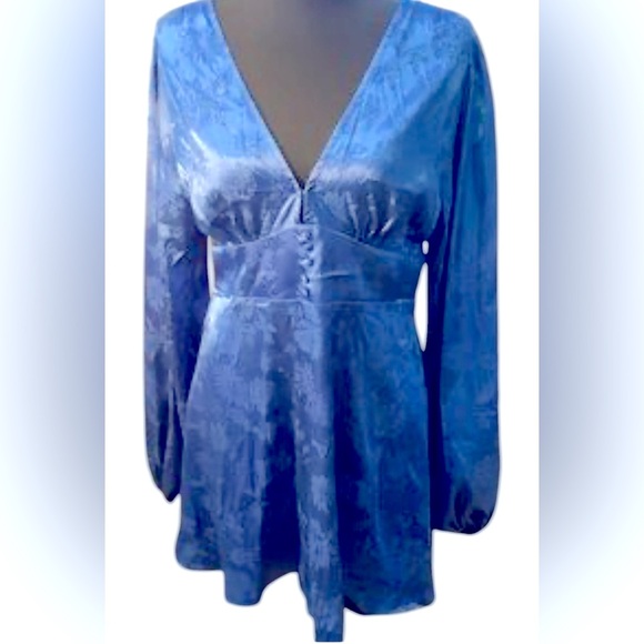 Cider Dresses & Skirts - 💙Cider Bell Sleeve Satin Royal Blue Dress